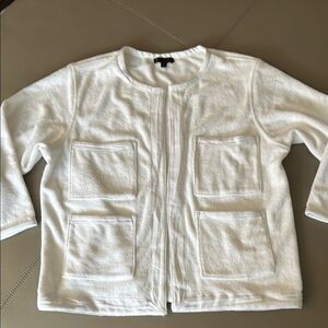 ATM Anthony Thomas Melilla Woman’s White Terry Open Front Jacket. Size Small.